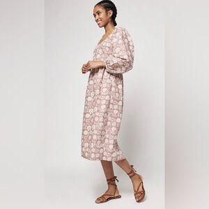 FAHERTY Freya MIDI Dress Scoop Neck Small 100% Cotton Clay Jai Floral